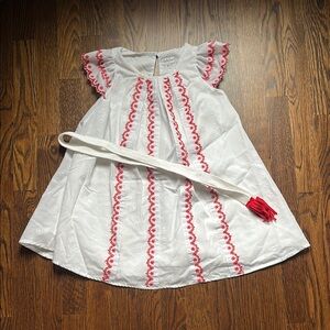 Lindsey Berns White Eyelet Dress with Red Embroidered Trim